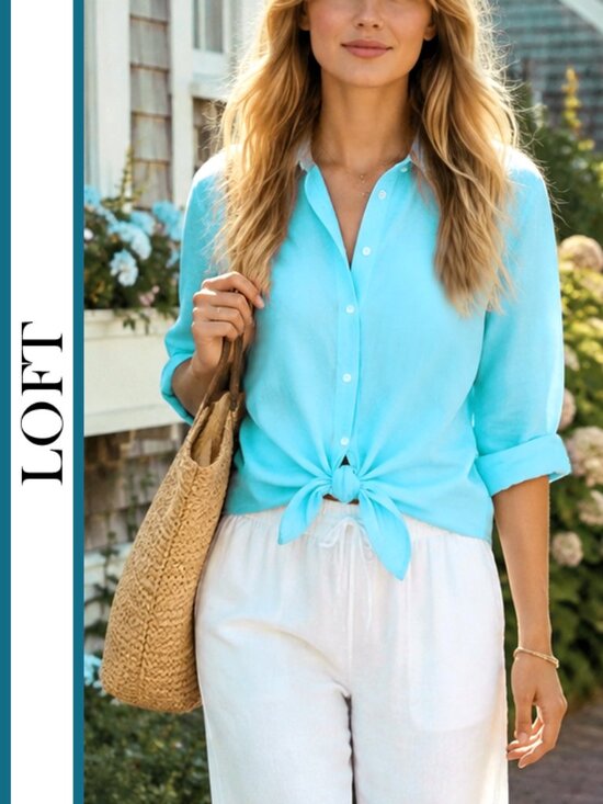 LOFT Tops - LOFT | Linen Blend Tie Front Shirt